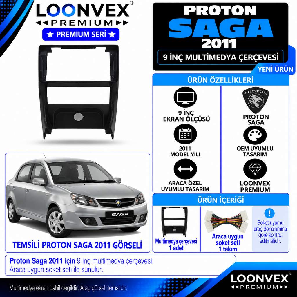 LOONVEX Premium PROTON SAGA 2011 9 İNCH Multimedya Çerçevesi