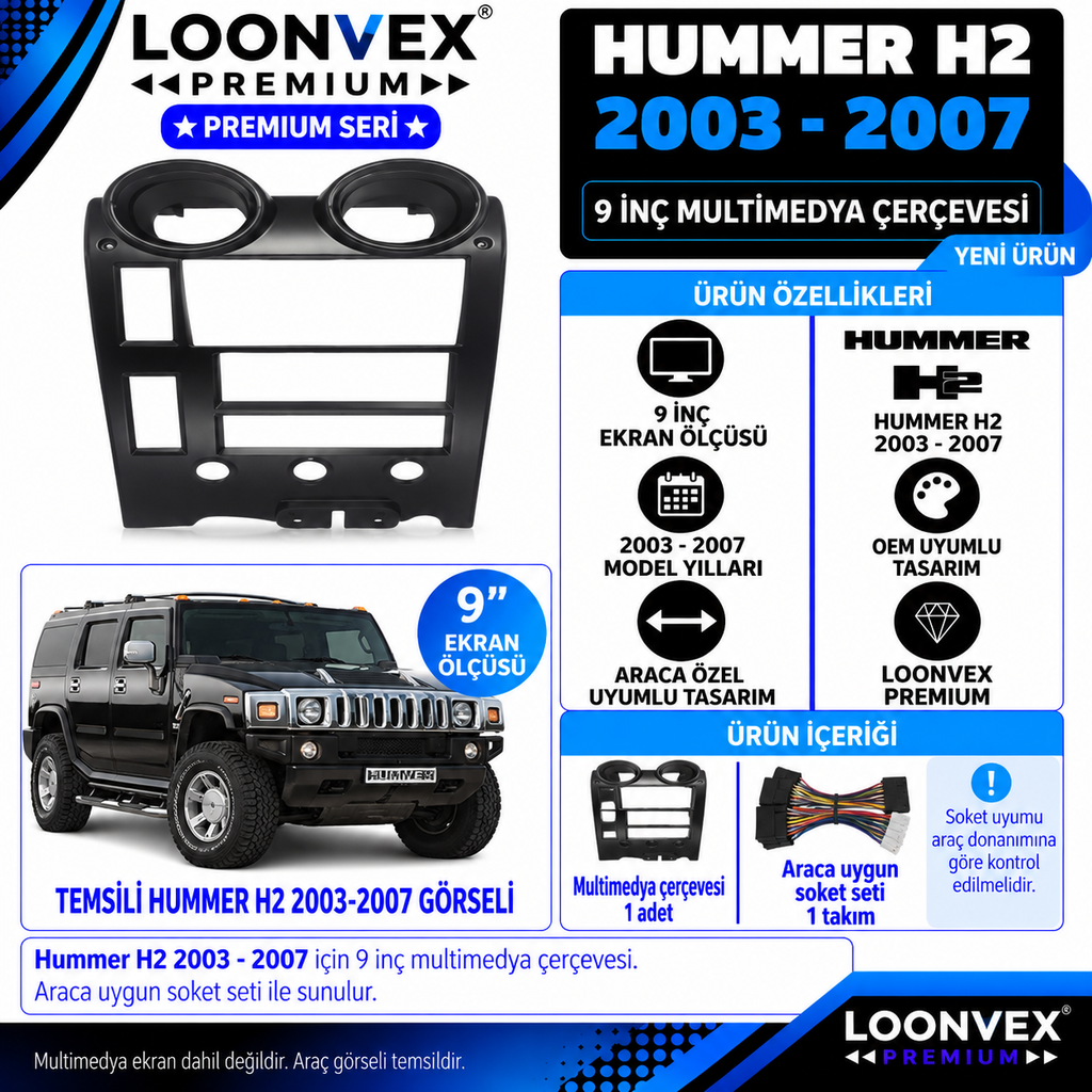 LOONVEX Premium HUMMER H2 2003-2007 9 İNCH Multimedya Çerçevesi