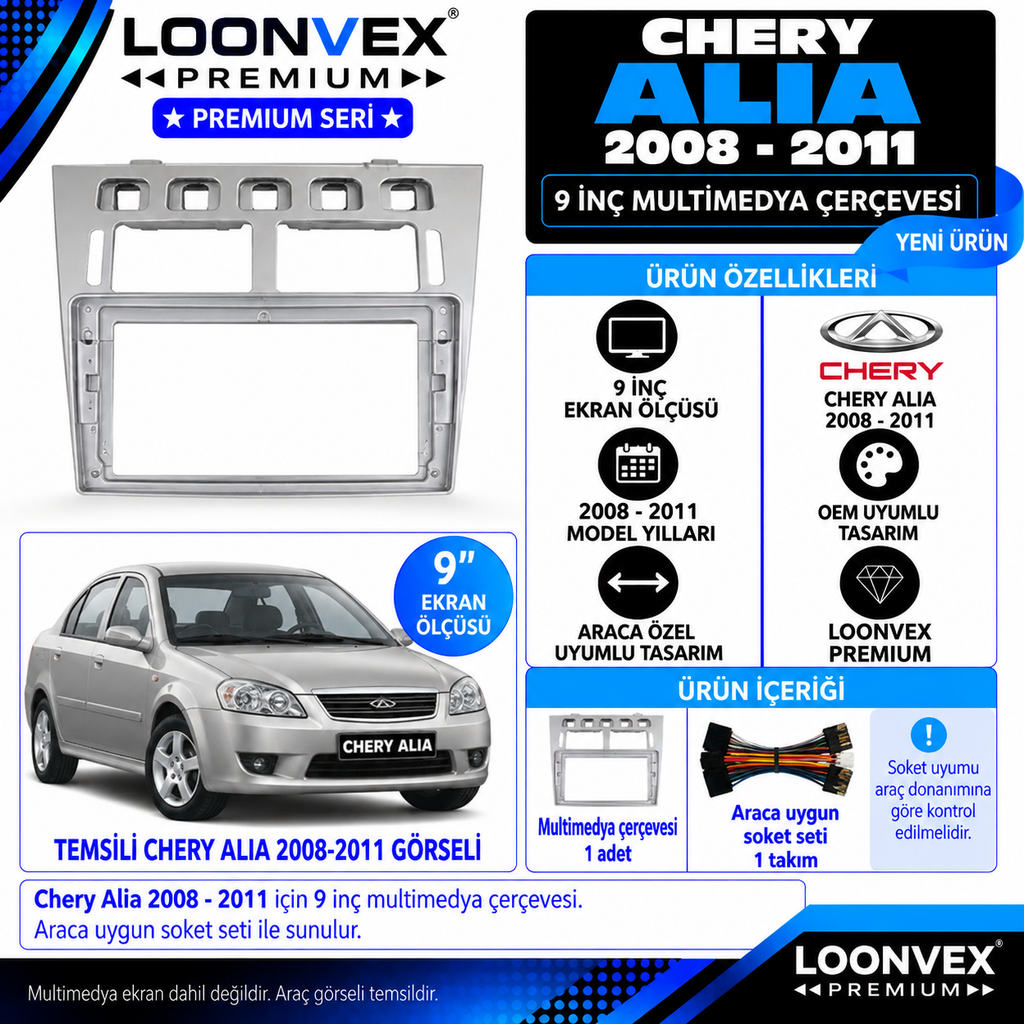 [LNV-CER-0542] LOONVEX Premium CHERY ALİA 2008-2011 9 İNCH Multimedya Çerçevesi