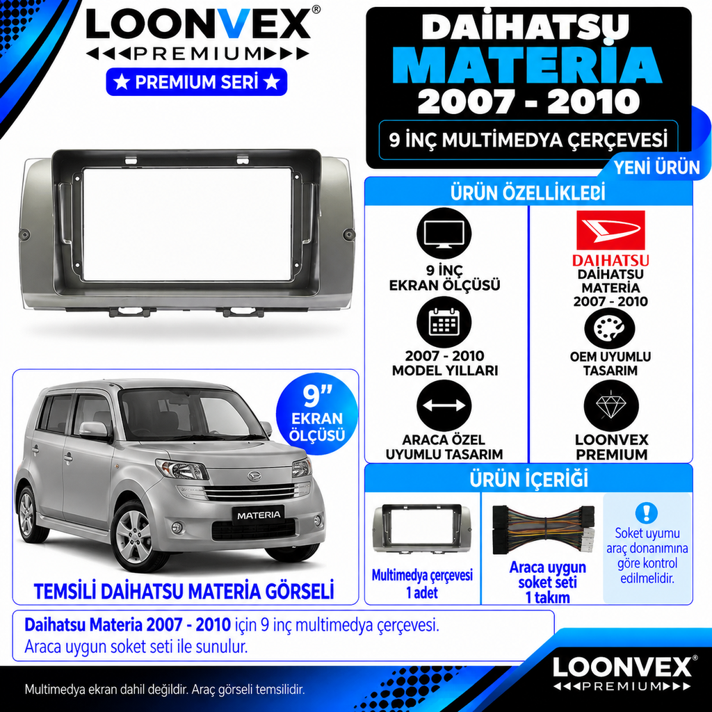 LOONVEX Premium DAİHATSU MATERİA 2007-2010 9 İNCH Multimedya Çerçevesi