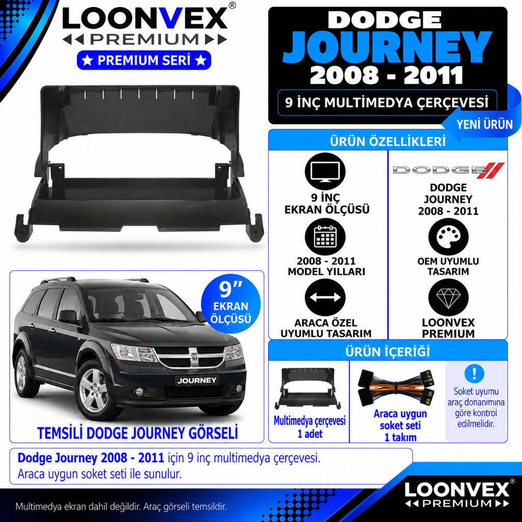 [LNV-CER-0547] LOONVEX Premium DODGE JOURNEY 2008-2011 9 İNCH Multimedya Çerçevesi
