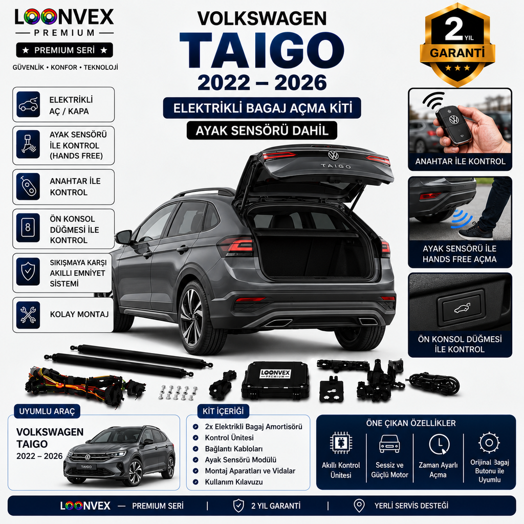 LOONVEX Volkswagen Taigo 2022-2026 Uyumlu Elektrikli Bagaj Açma Kiti Ayak Sensörlü 2 Yıl Garantili