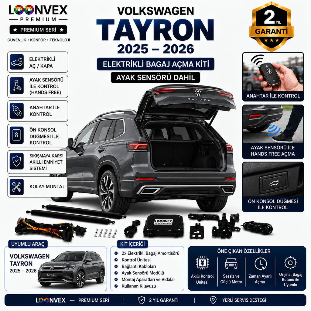 LOONVEX Volkswagen Tayron 2025-2026 Uyumlu Elektrikli Bagaj Açma Kiti Ayak Sensörlü 2 Yıl Garantili