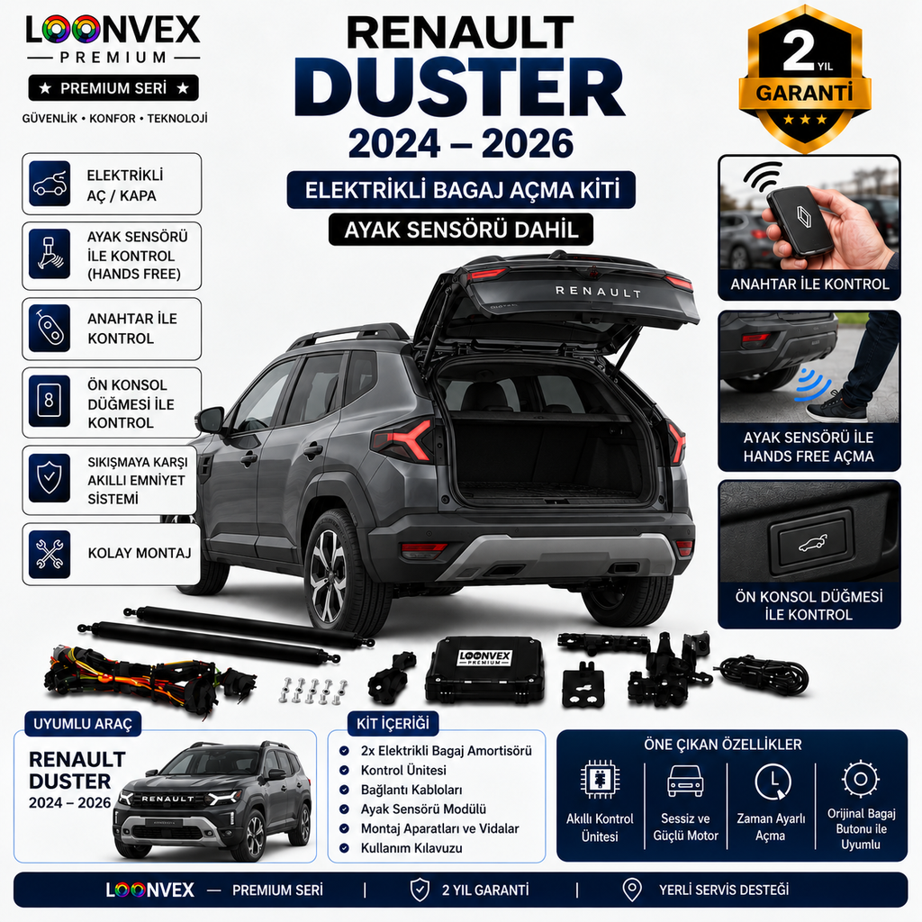 LOONVEX Renault Duster 2024-2026 Uyumlu Elektrikli Bagaj Açma Kiti Ayak Sensörlü 2 Yıl Garantili