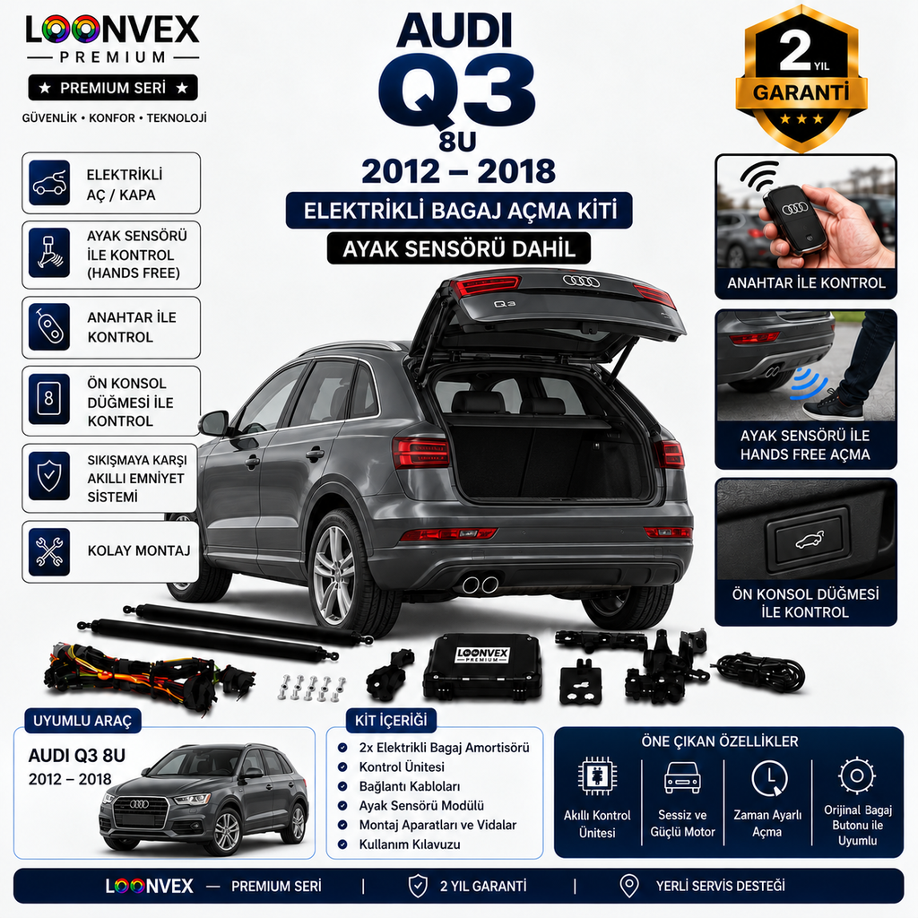 Audi Q3 8U 2012-2018 Uyumlu Elektrikli Bagaj Açma Kiti Ayak Sensörlü 2 Yıl Garantili