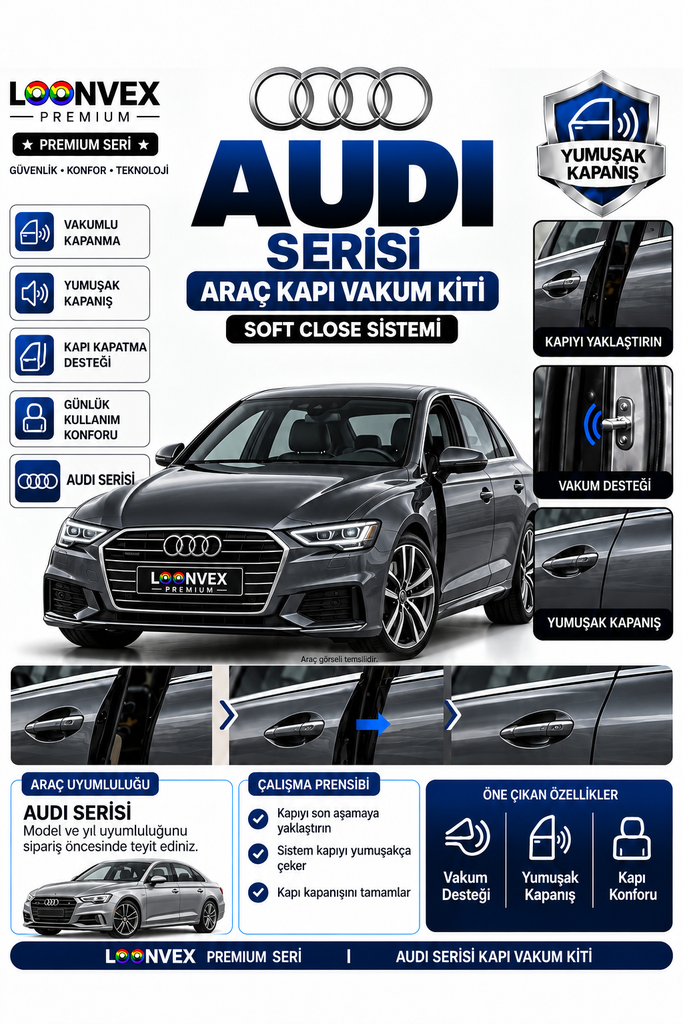 LOONVEX Audi 2008–2019 Kapı Vakum Kiti – Soft Close