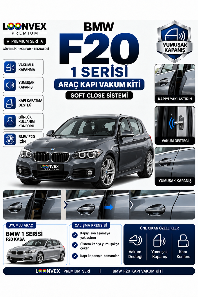 [LNV-VK-0003] LOONVEX BMW 1 Serisi F20 Araç Kapı Vakum Kiti – Soft Close