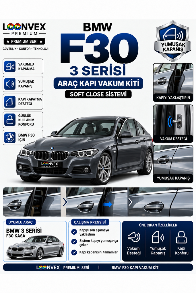 [LNV-VK-0004] LOONVEX BMW 3 Serisi F30 Araç Kapı Vakum Kiti – Soft Close