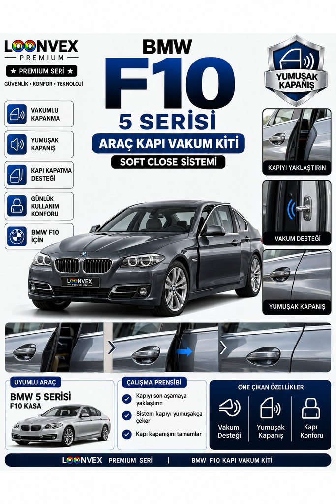 [LNV-VK-0005] LOONVEX BMW 5 Serisi F10 Araç Kapı Vakum Kiti – Soft Close