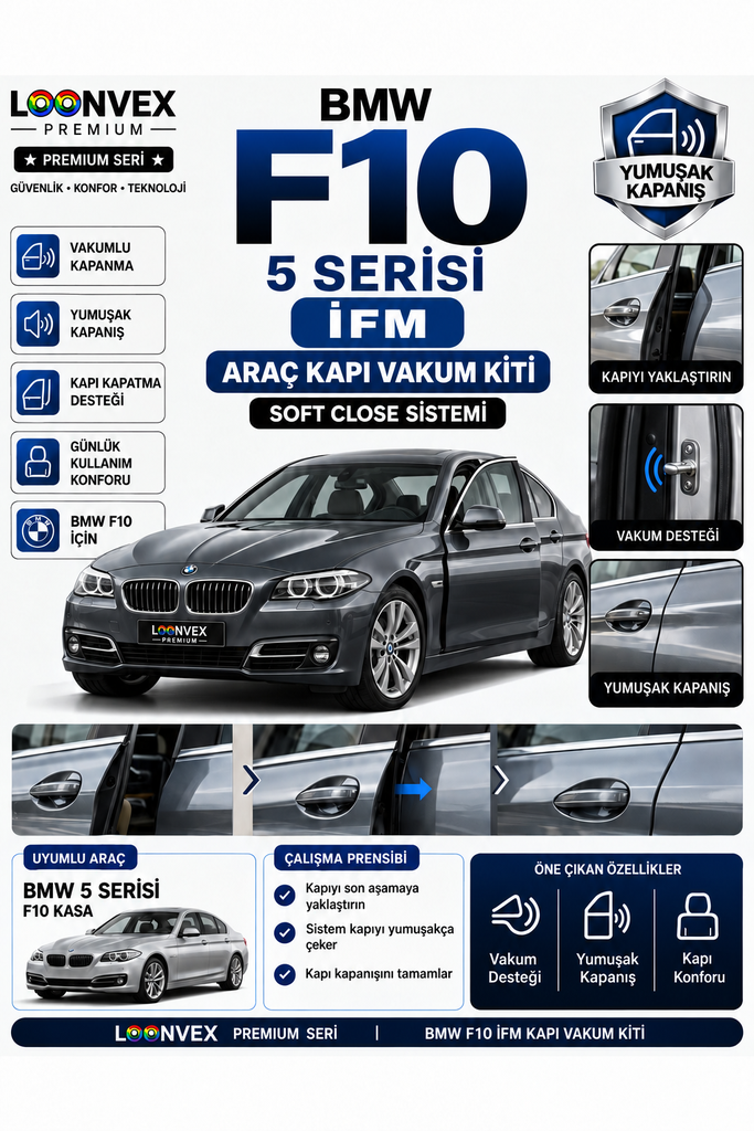 [LNV-VK-0006] LOONVEX BMW 5 Serisi F10 İFM Araç Kapı Vakum Kiti – Soft Close