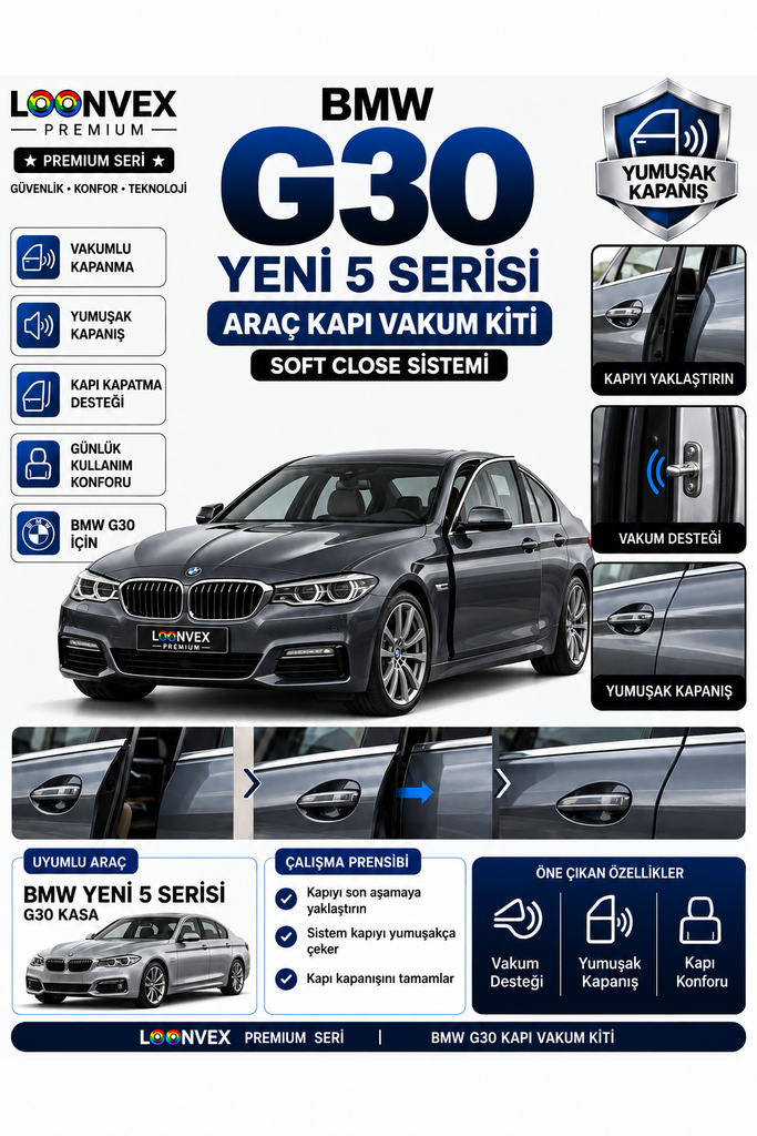 [LNV-VK-0007] LOONVEX BMW Yeni 5 Serisi G30 Araç Kapı Vakum Kiti – Soft Close