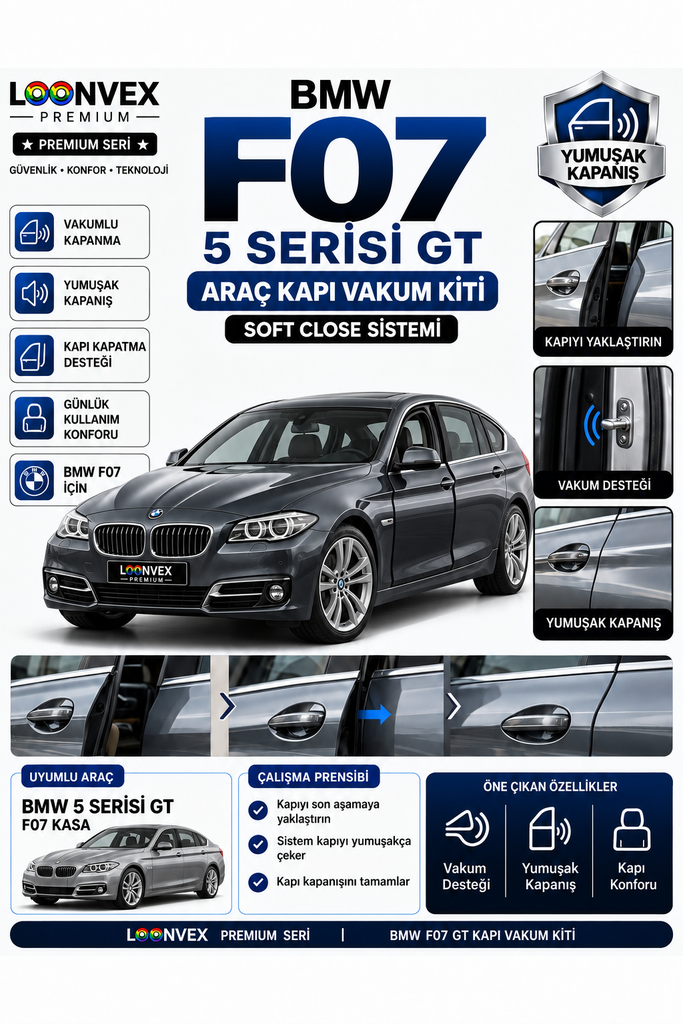 LOONVEX BMW 5 Serisi GT F07 Araç Kapı Vakum Kiti – Soft Close