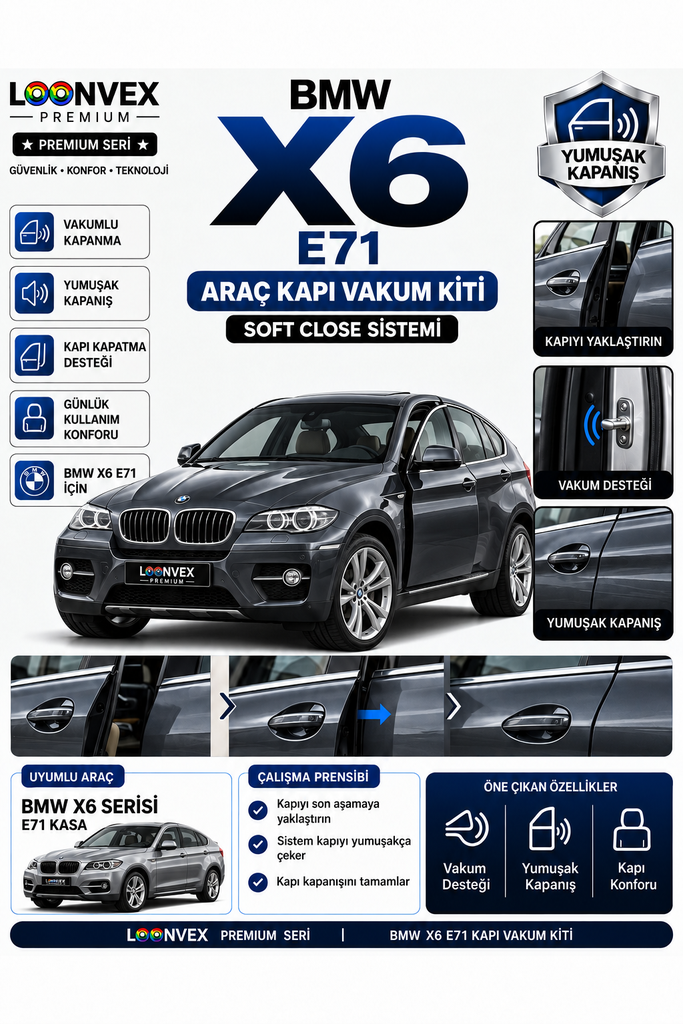 [LNV-VK-0013] LOONVEX BMW X6 E71 Araç Kapı Vakum Kiti – Soft Close