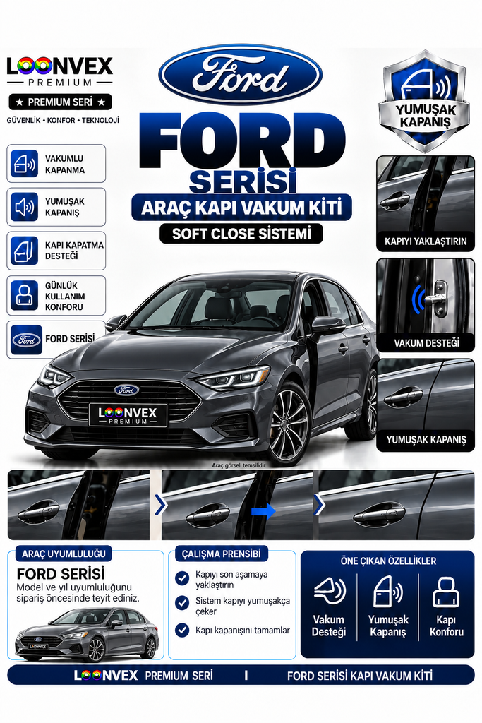 LOONVEX Ford Serisi Araç Kapı Vakum Kiti – Soft Close