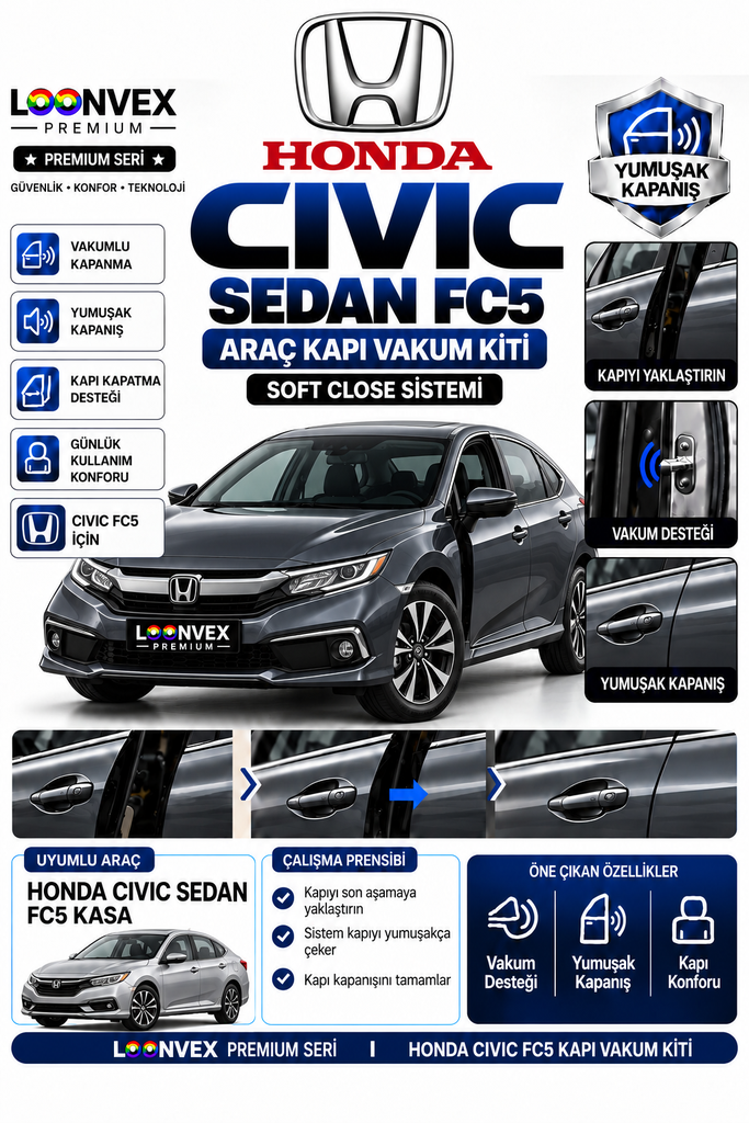 [LNV-VK-0015] LOONVEX Honda Civic Sedan FC5 Araç Kapı Vakum Kiti – Soft Close