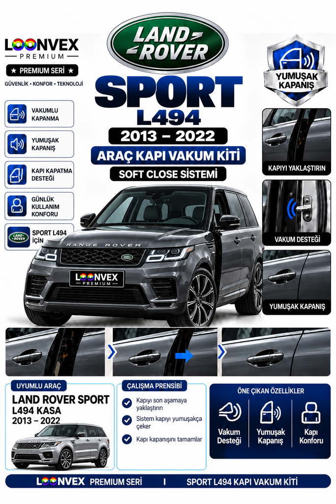 LOONVEX Land Rover Sport L494 2013–2022 Araç Kapı Vakum Kiti – Soft Close