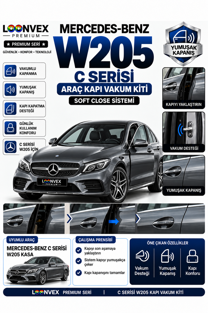 LOONVEX Mercedes-Benz C Serisi W205 Araç Kapı Vakum Kiti – Soft Close