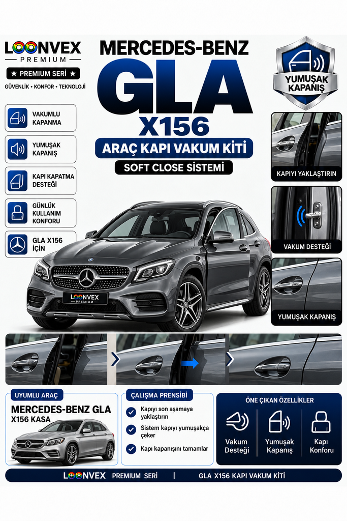 [LNV-VK-0026] LOONVEX Mercedes-Benz GLA X156 Araç Kapı Vakum Kiti – Soft Close