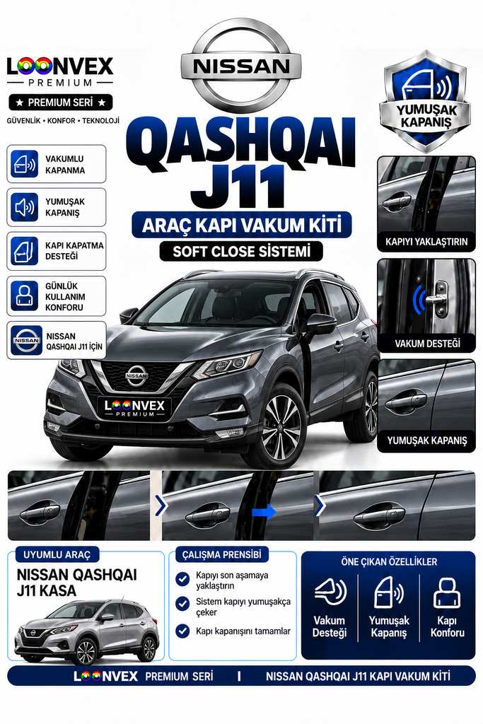 [LNV-VK-0028] LOONVEX Nissan Qashqai J11 Araç Kapı Vakum Kiti – Soft Close