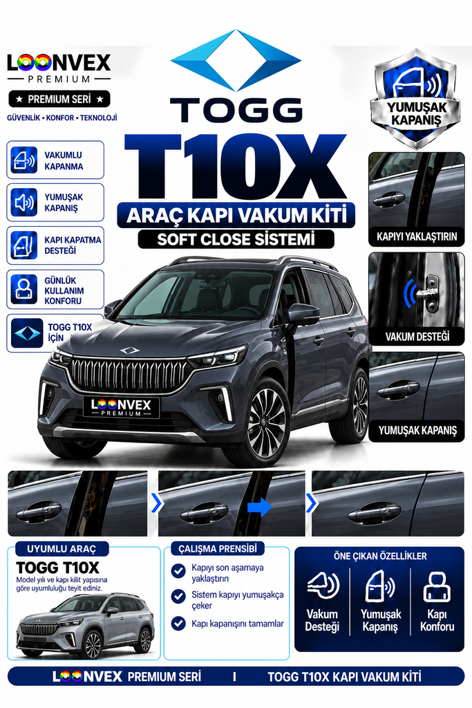 LOONVEX TOGG T10X Araç Kapı Vakum Kiti – Soft Close