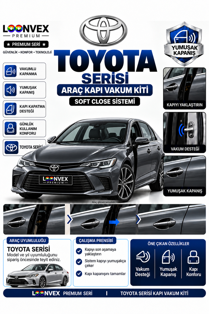 [LNV-VK-0033] LOONVEX Toyota Serisi Araç Kapı Vakum Kiti – Soft Close