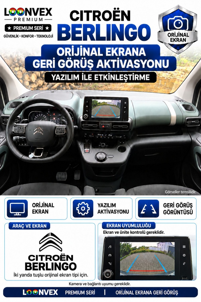 [LNV-OGK-0001] LOONVEX Citroën Berlingo Orijinal Ekrana Geri Görüş Aktivasyonu