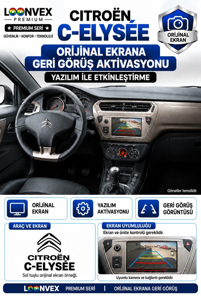 [LNV-OGK-0002] LOONVEX Citroën C-Elysée Orijinal Ekrana Geri Görüş Aktivasyonu