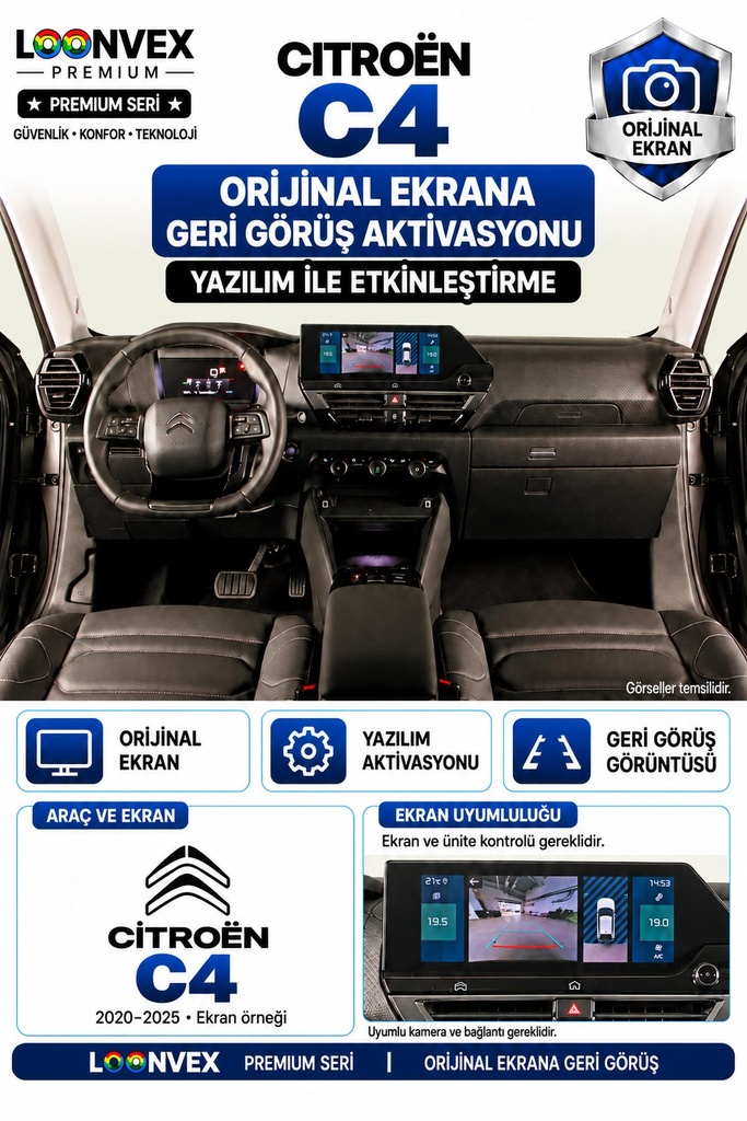 [LNV-OGK-0004] LOONVEX Citroën C4 Orijinal Ekrana Geri Görüş Aktivasyonu
