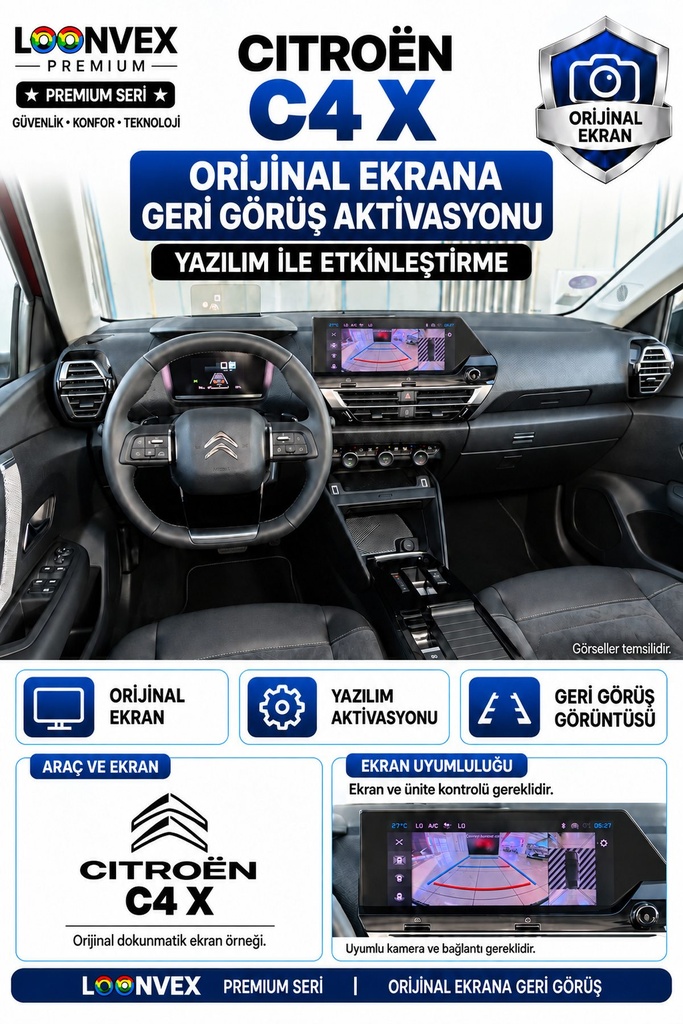 [LNV-OGK-0005] LOONVEX Citroën C4 X Orijinal Ekrana Geri Görüş Aktivasyonu