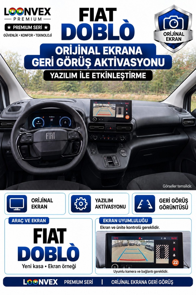 LOONVEX Fiat Doblo Orijinal Ekrana Geri Görüş Aktivasyonu