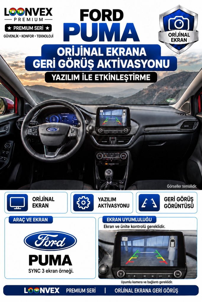 LOONVEX Ford Puma Orijinal Ekrana Geri Görüş Aktivasyonu