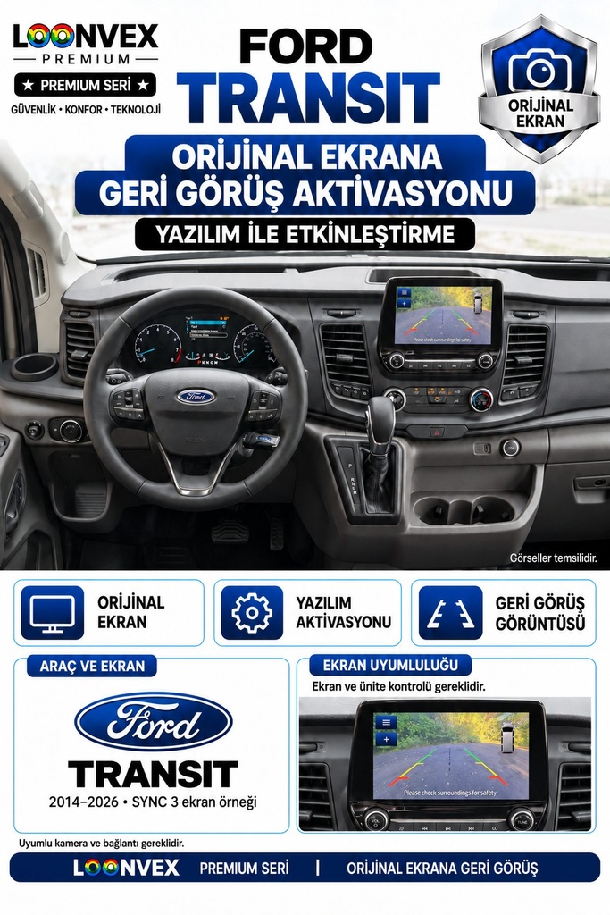 [LNV-OGK-0009] LOONVEX Ford Transit Orijinal Ekrana Geri Görüş Aktivasyonu