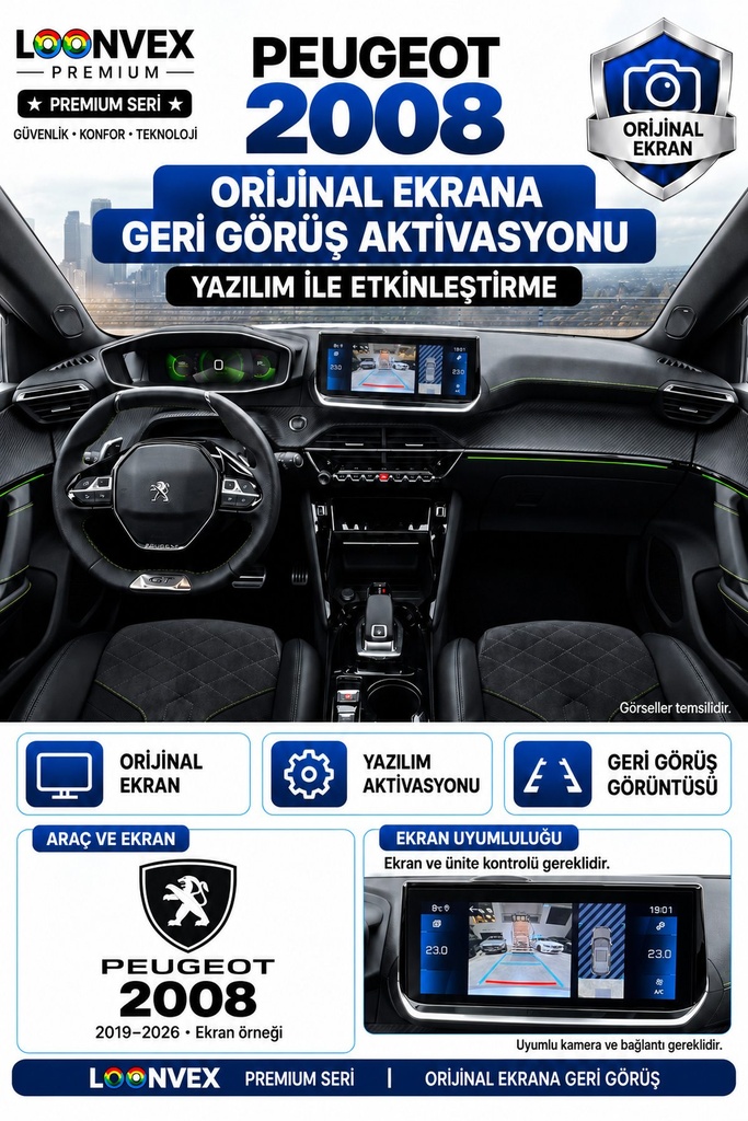 [LNV-OGK-0010] LOONVEX Peugeot 2008 Orijinal Ekrana Geri Görüş Aktivasyonu