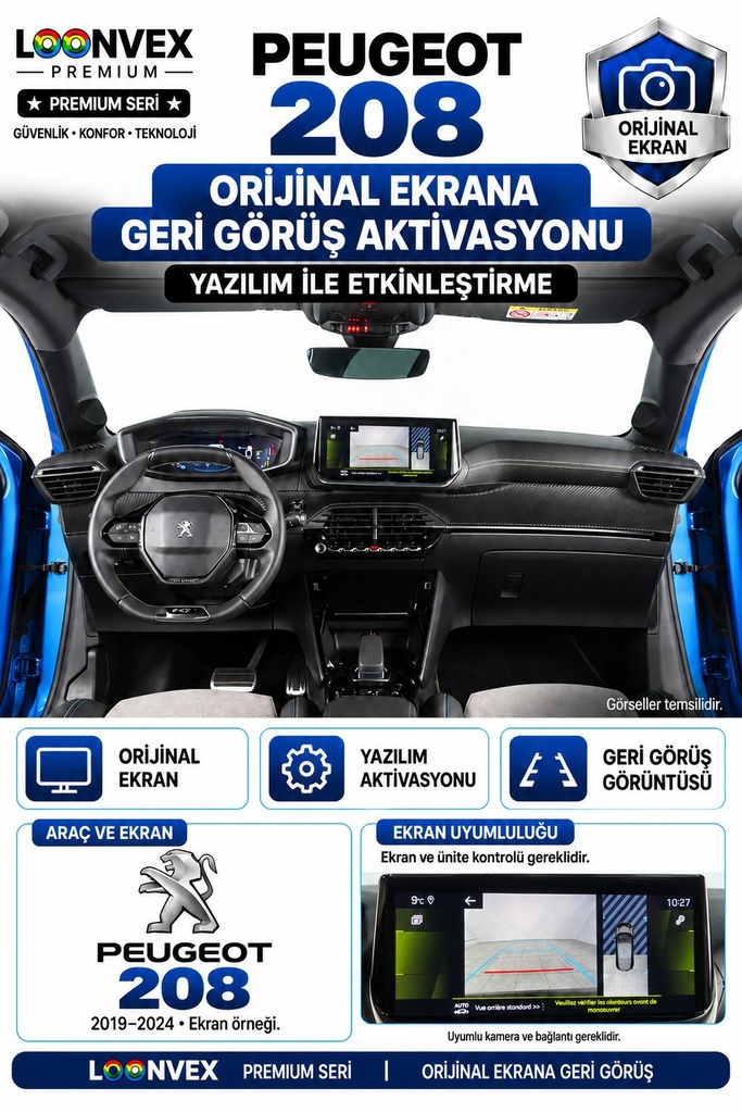 LOONVEX Peugeot 208 Orijinal Ekrana Geri Görüş Aktivasyonu