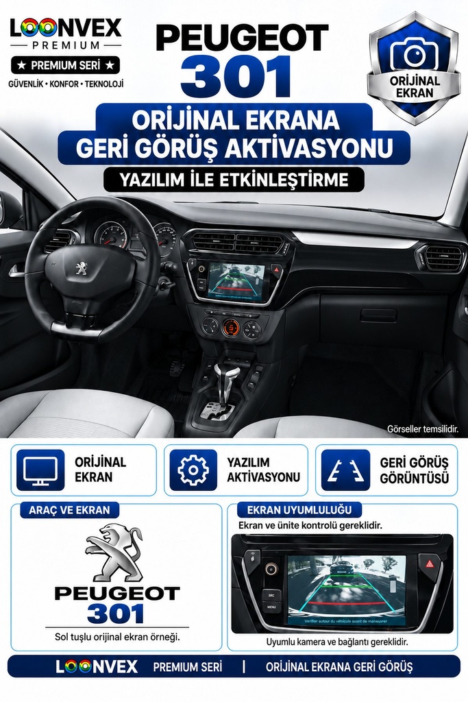 [LNV-OGK-0012] LOONVEX Peugeot 301 Orijinal Ekrana Geri Görüş Aktivasyonu