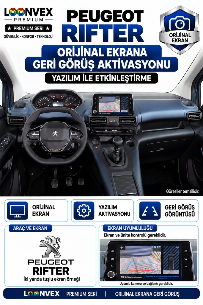 LOONVEX Peugeot Rifter Orijinal Ekrana Geri Görüş Aktivasyonu