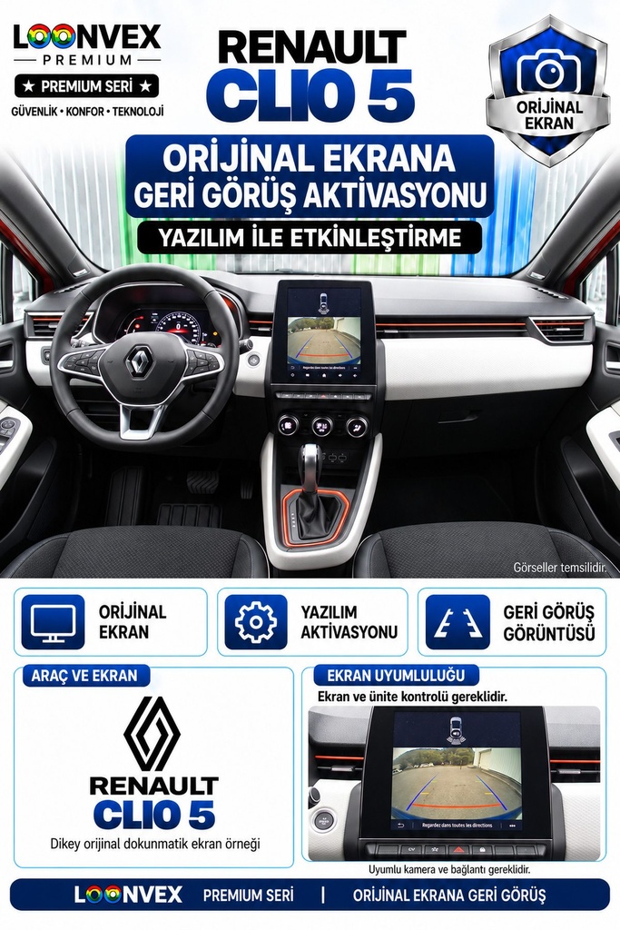 [LNV-OGK-0017] LOONVEX Renault Clio 5 Orijinal Ekrana Geri Görüş Aktivasyonu