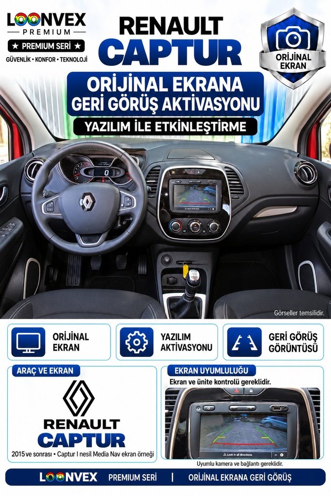 [LNV-OGK-0015] LOONVEX Renault Captur Orijinal Ekrana Geri Görüş Aktivasyonu