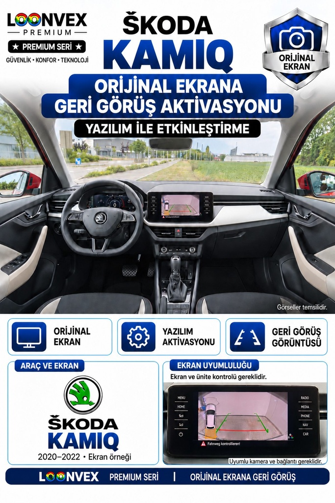 [LNV-OGK-0020] LOONVEX Škoda Kamiq Orijinal Ekrana Geri Görüş Aktivasyonu