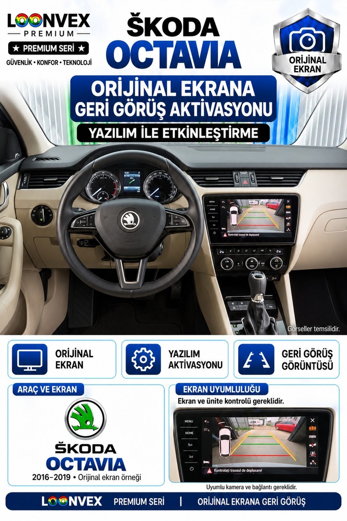 LOONVEX Škoda Octavia Orijinal Ekrana Geri Görüş Aktivasyonu
