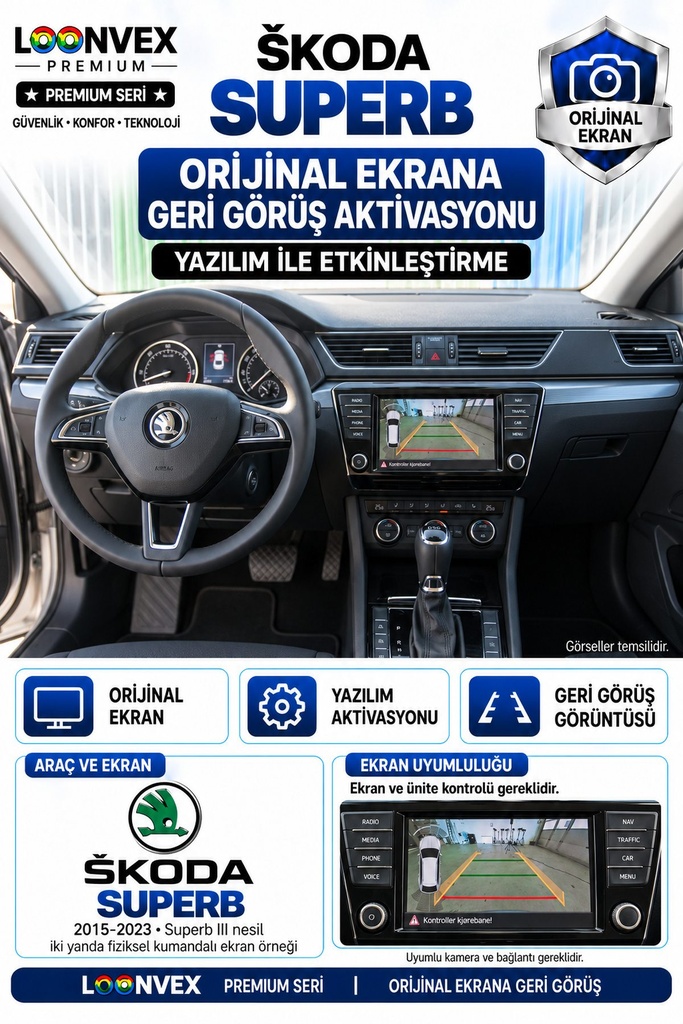 LOONVEX Škoda Superb Orijinal Ekrana Geri Görüş Aktivasyonu
