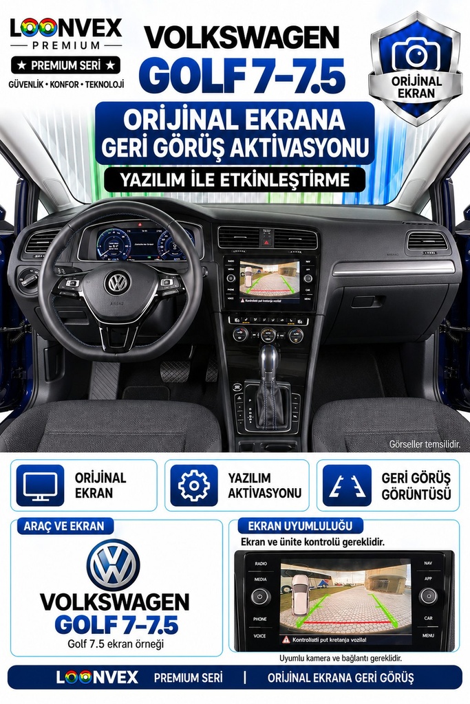 LOONVEX Volkswagen Golf 7 ve 7.5 Orijinal Ekrana Geri Görüş Aktivasyonu