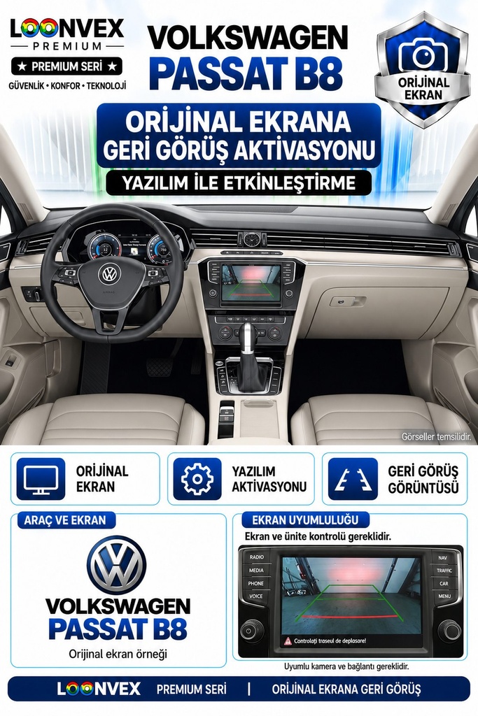 LOONVEX Volkswagen Passat B8 Orijinal Ekrana Geri Görüş Aktivasyonu