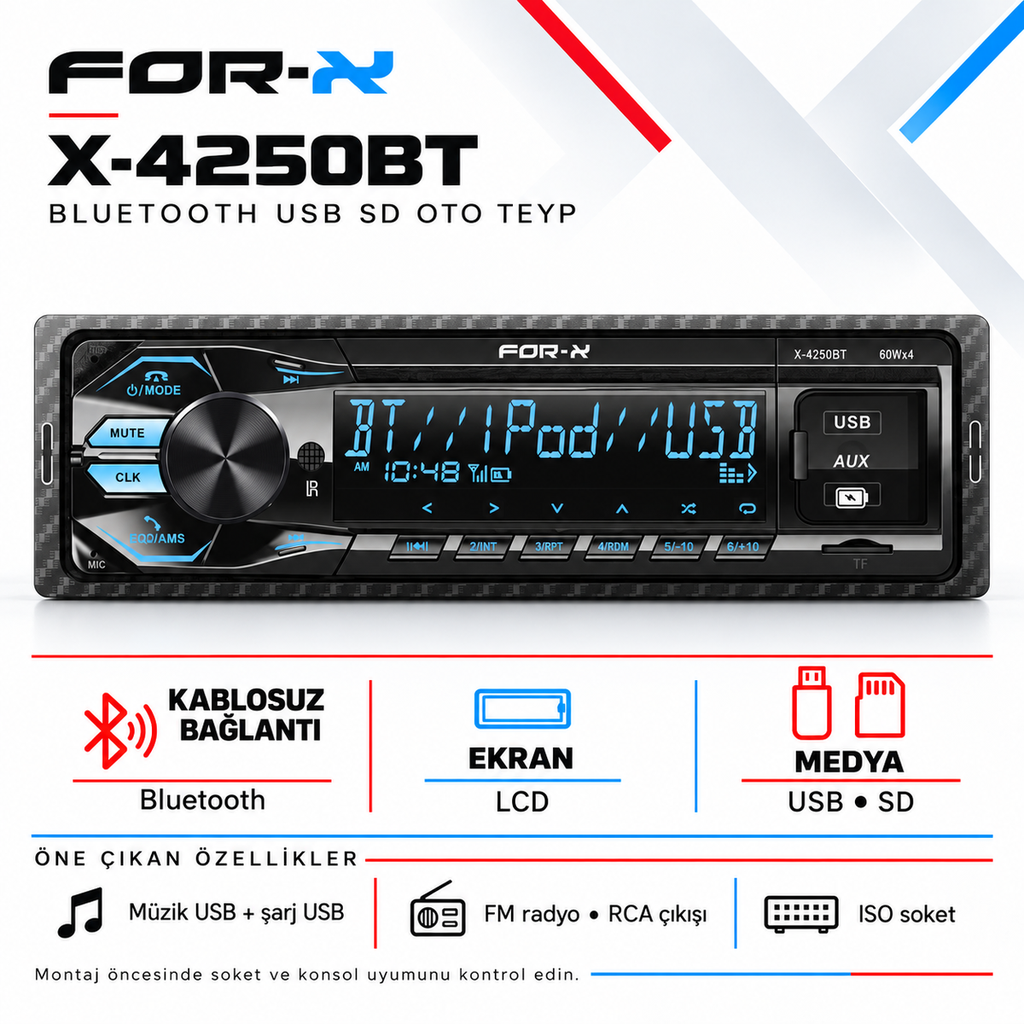 [LNV-FX-X-4250BT] For-X X-4250BT Bluetooth USB SD Oto Teyp