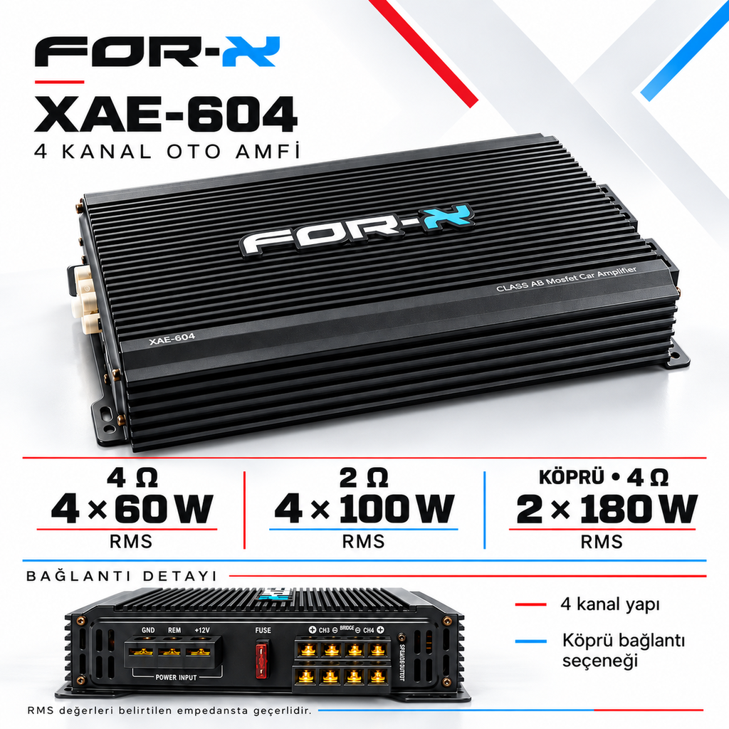 [LNV-FX-XAE-604] For-X XAE-604 4 Kanal Oto Amfi