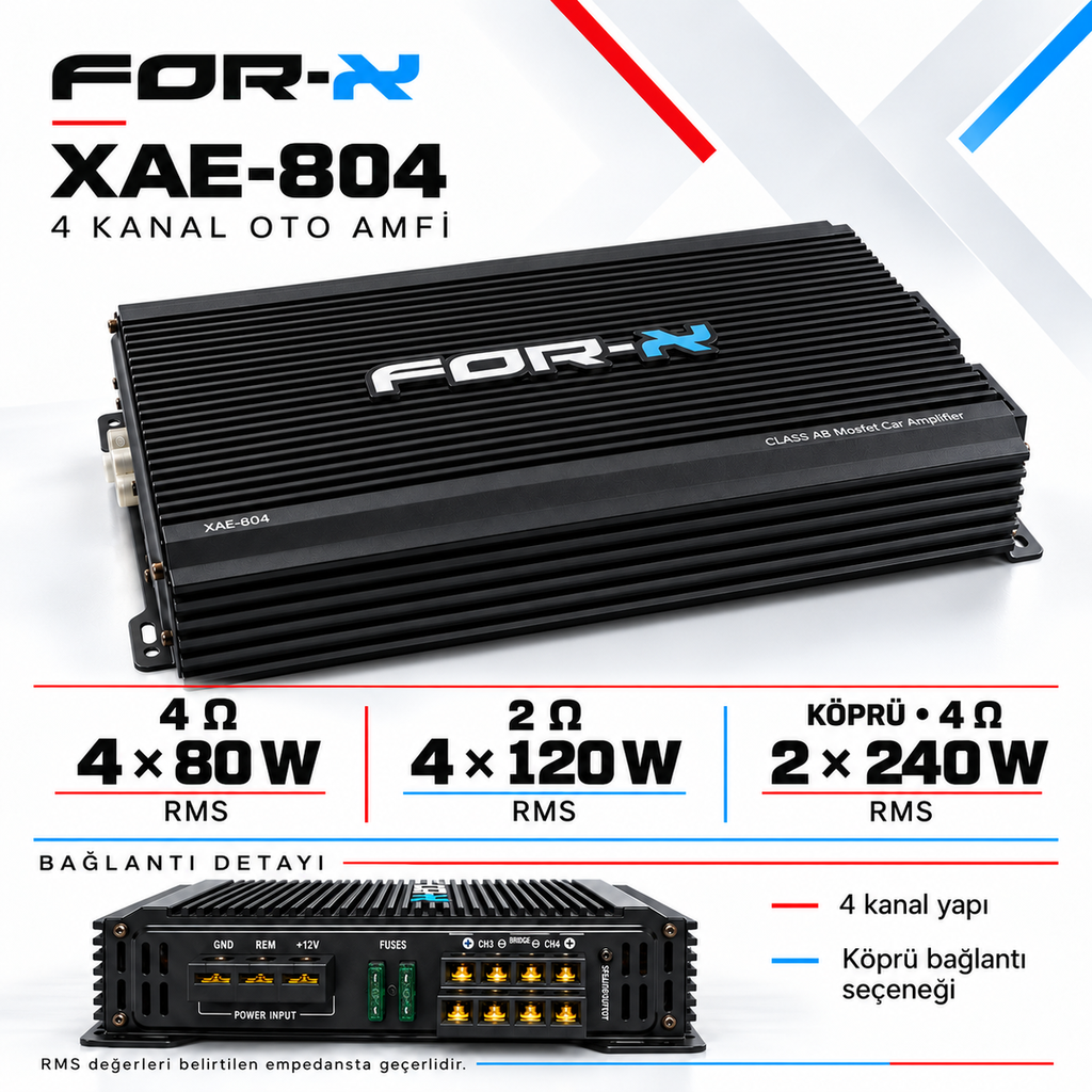 [LNV-FX-XAE-804] For-X XAE-804 4 Kanal 4×80 W RMS Oto Amfi