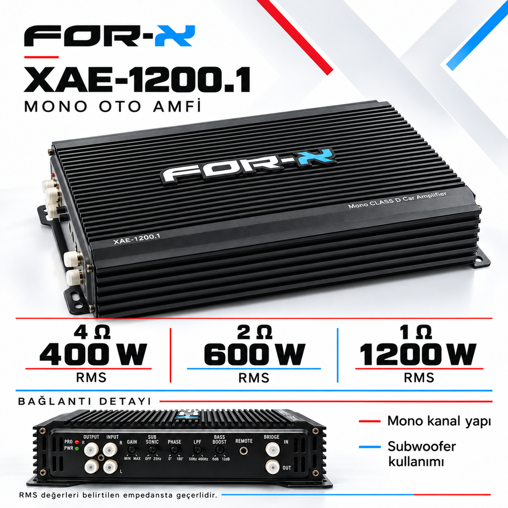 [LNV-FX-XAE-1200.1] For-X XAE-1200.1 1200 W RMS Mono Oto Amfi