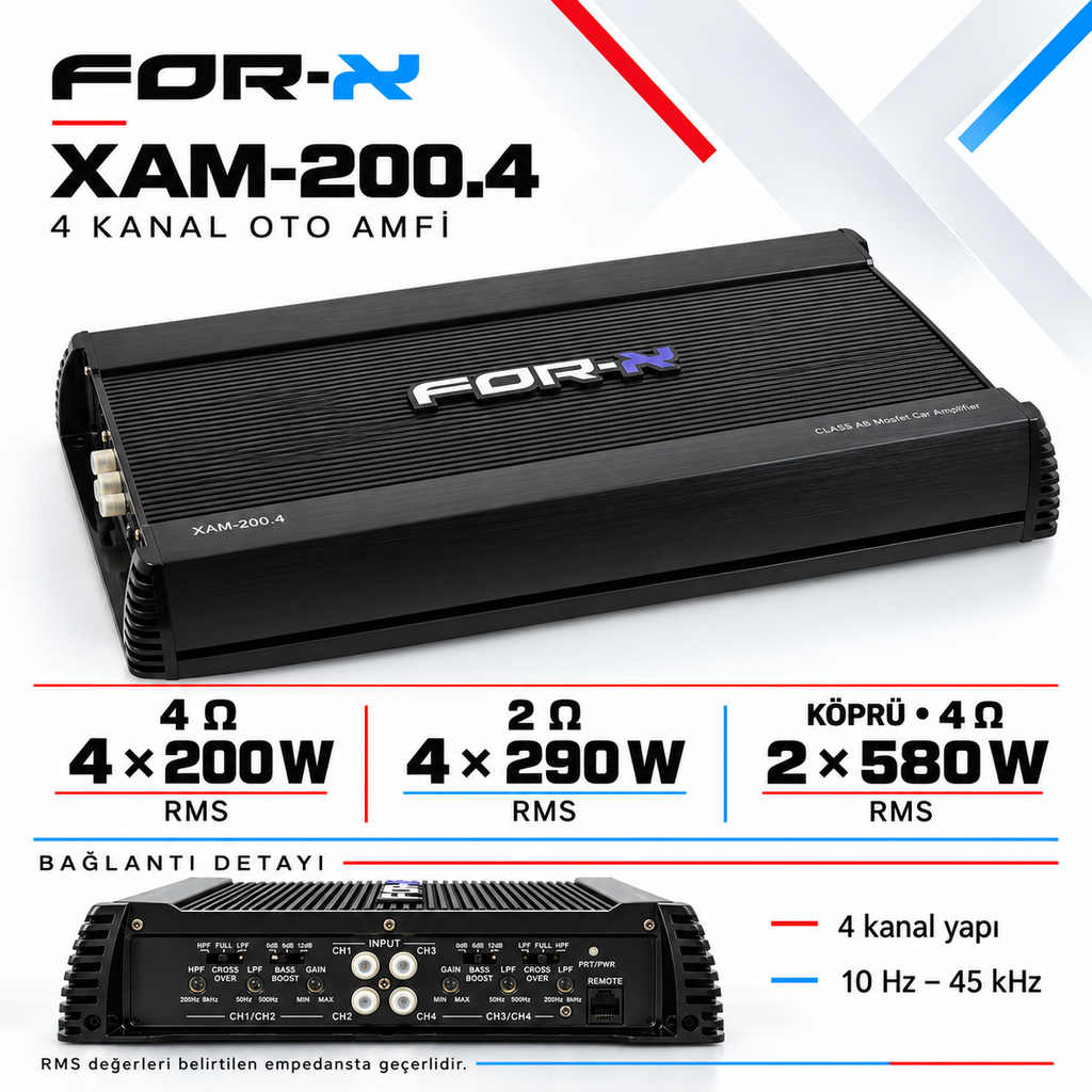[LNV-FX-XAM-200.4] For-X XAM-200.4 4 Kanal 4×200 W RMS Oto Amfi