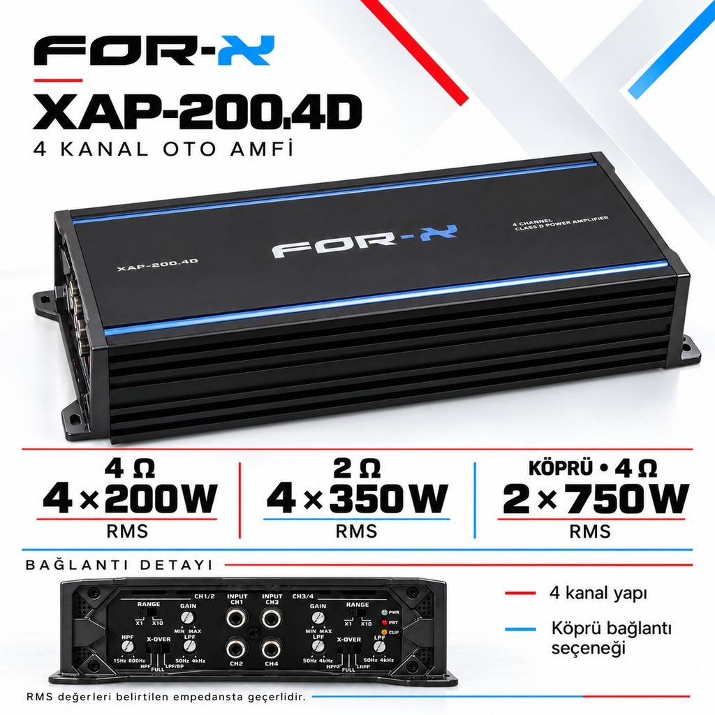 [LNV-FX-XAP-200.4D] For-X XAP-200.4D 4 Kanal 4×200 W RMS Oto Amfi