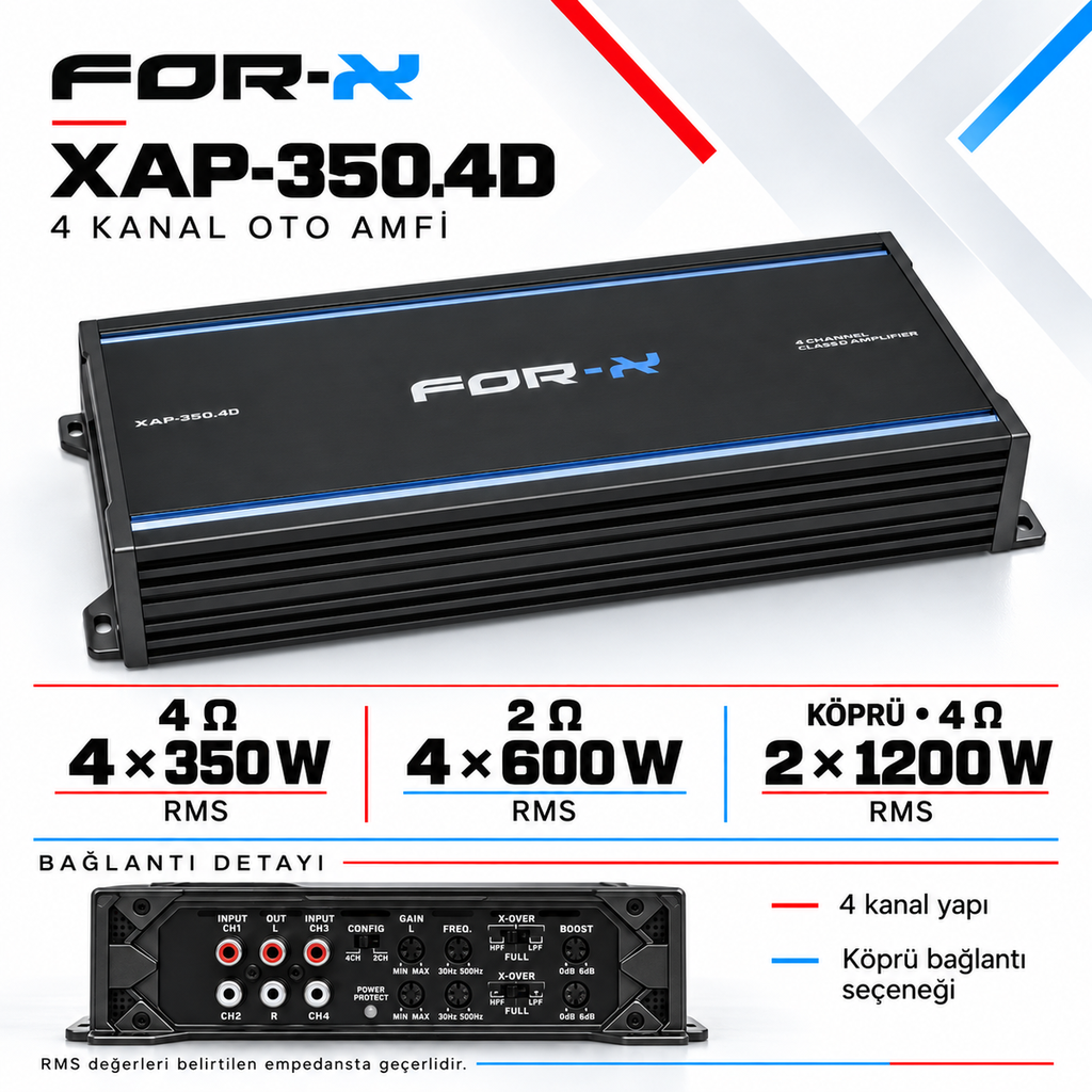 [LNV-FX-XAP-350.4D] For-X XAP-350.4D 4 Kanal 4×350 W RMS Oto Amfi